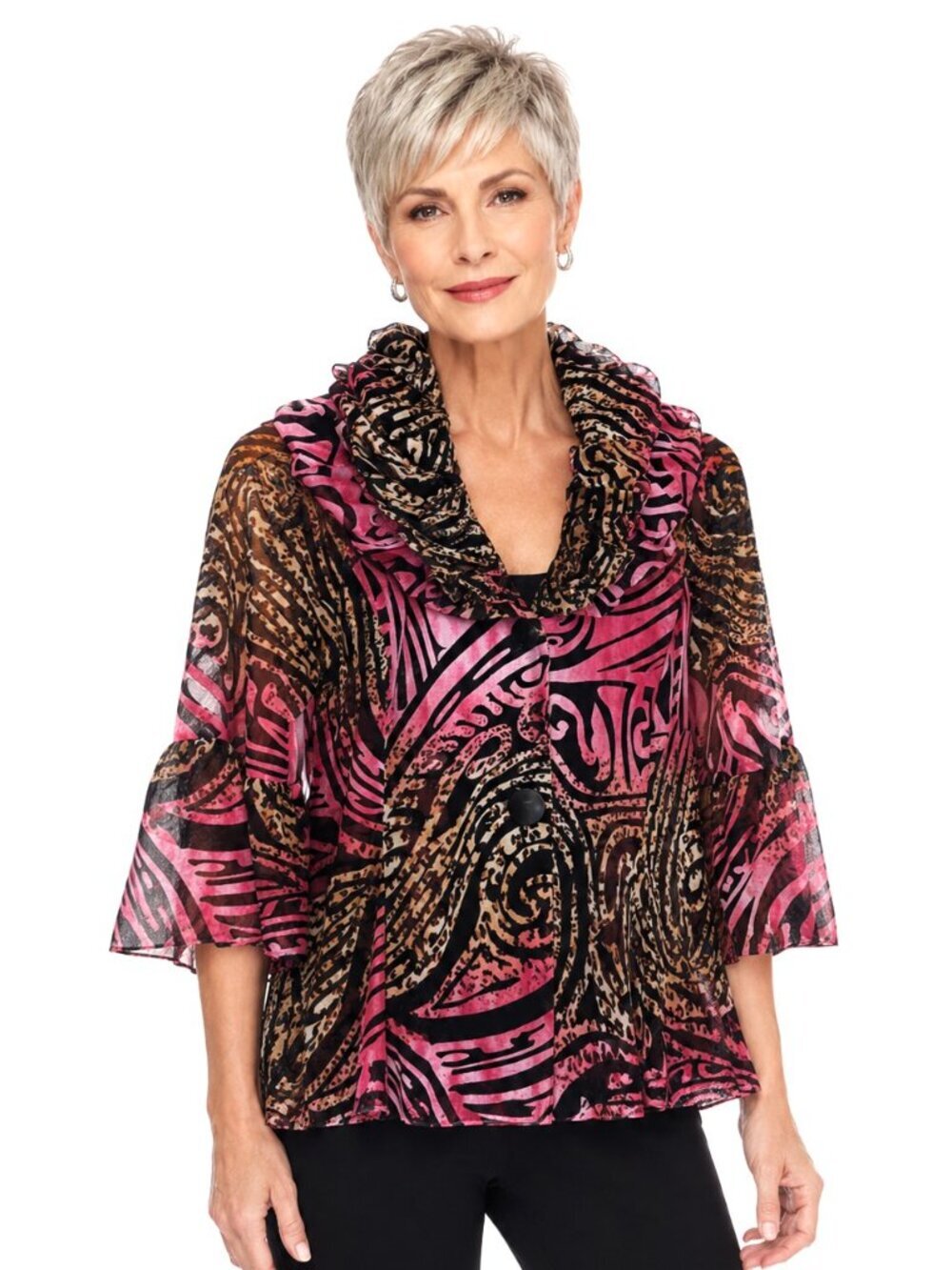 Vintage Damee Magenta Pink Tan Animal Print Sheer Mesh Jacket